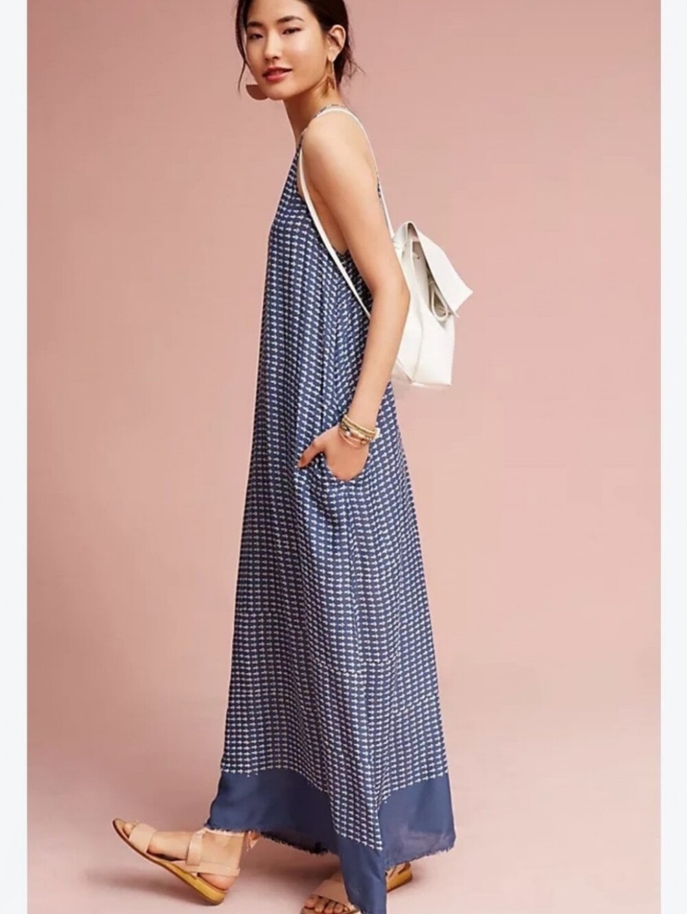 Corey Lynn Calter Jolene Waisted Sleeveless Navy Printed Maxi Dress